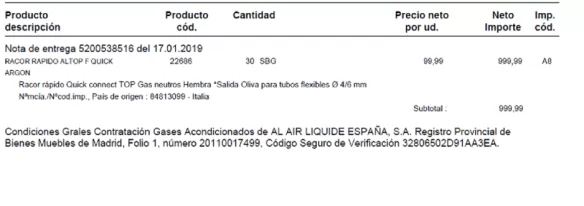 Factura de Materiales y Instalaciones