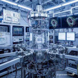 Equipo de laboratorio de alta tecnología con tubos de neón para la física de partículas. La imagen ilustra el papel del neón, un gas inerte, en los detectores y las cámaras de burbujas para la investigación científica.