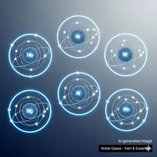Représentation scientifique d'un atome de Xénon (Xe). L'image se concentre sur sa structure atomique, en mettant en évidence sa stabilité et sa nature inerte, des propriétés essentielles pour son utilisation dans des domaines de pointe comme la recherche, les semi-conducteurs et l'imagerie médicale.