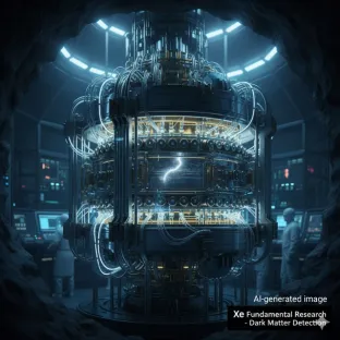 Detector de materia oscura subterráneo utilizando xenón líquido. La imagen ilustra el uso del xenón, un gas de alta pureza, en la investigación en física fundamental para la exploración del universo y la detección de partículas.