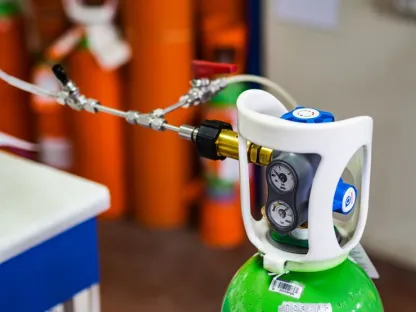 Botella de gas de laboratorio y su reductor de presión